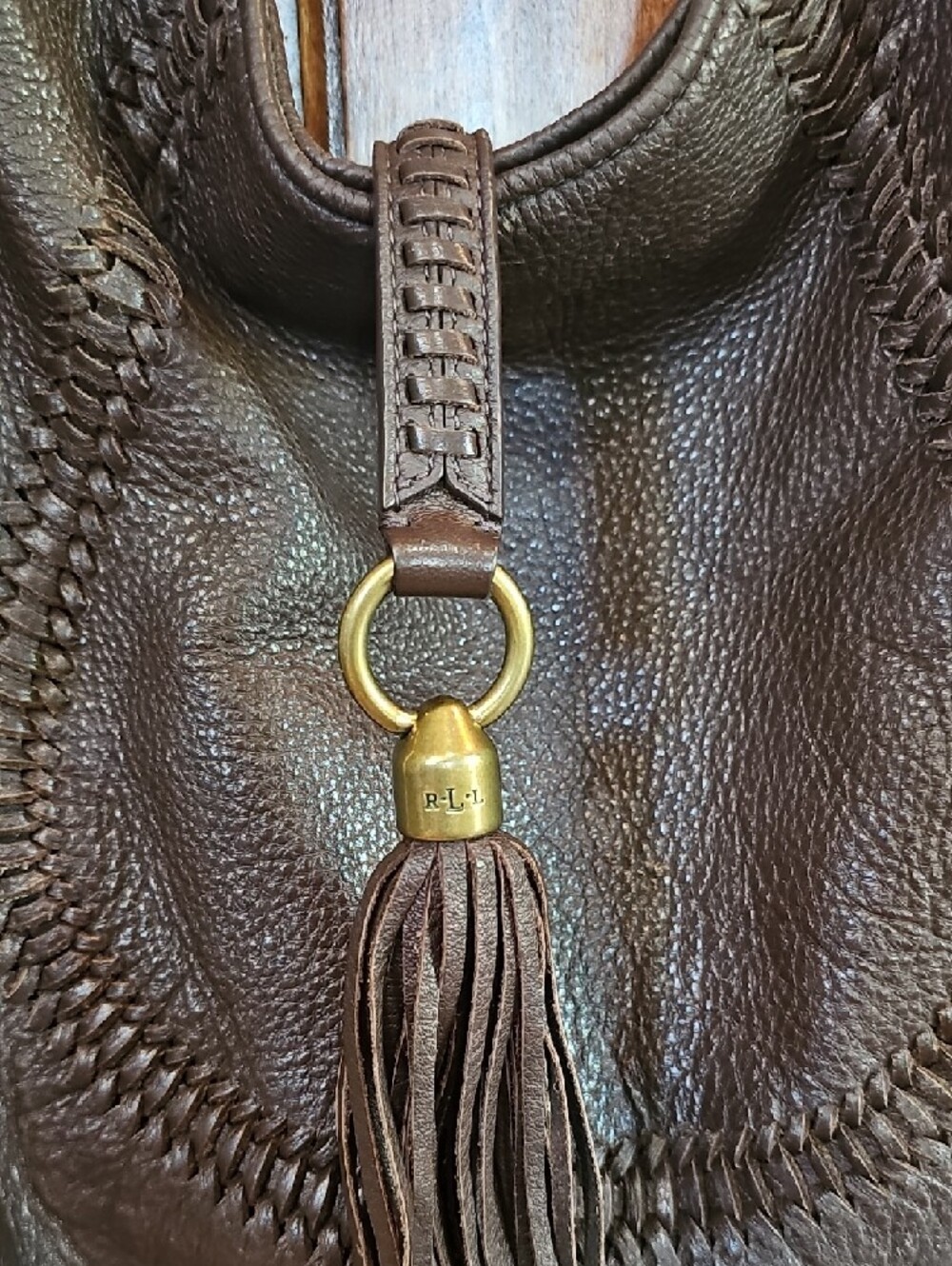 Ralph Lauren Dark Brown Leather Shoulder Hobo with Tassel - Picture 2 of 3